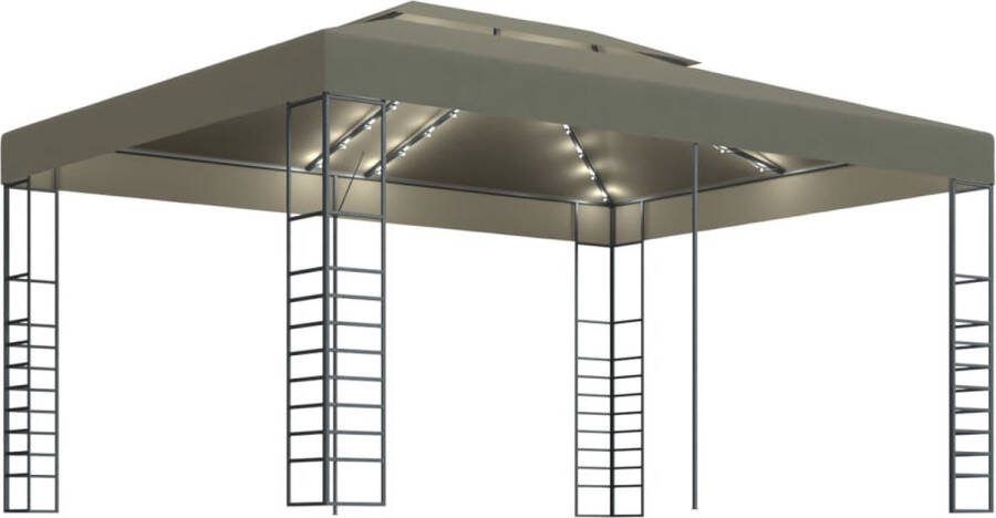VidaXL Prieel met LED-lichtslinger 3x4 m taupe