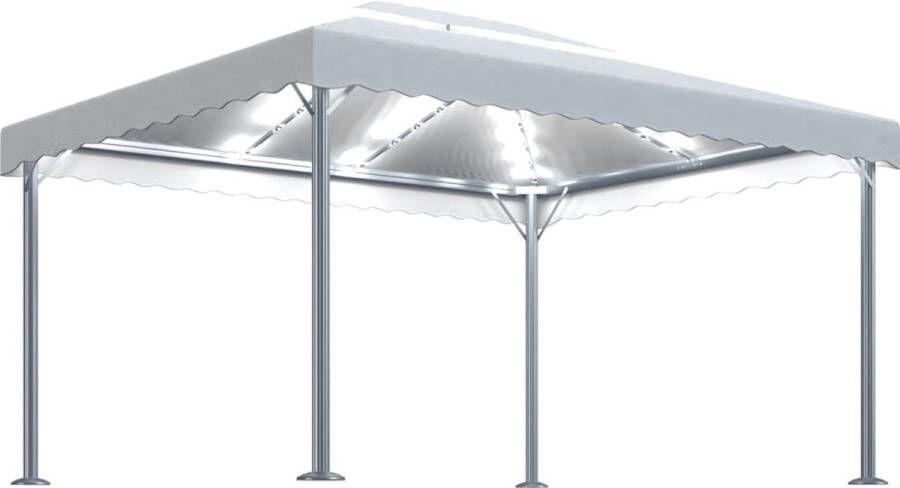 VidaXL -Prieel-met-LED-lichtslinger-400x300-cm-aluminium-crèmekleurig