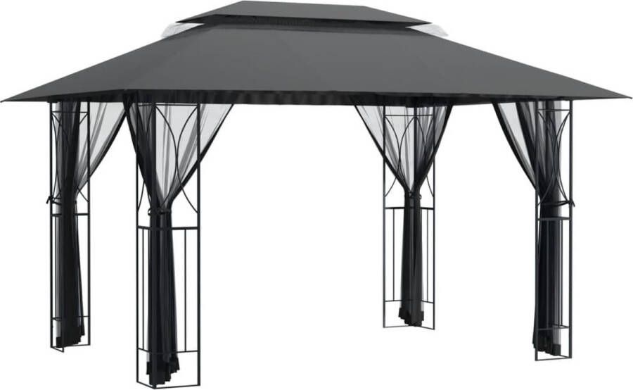 VidaXL Prieel met zijwanden 400x300x270 cm staal antracietkleurig