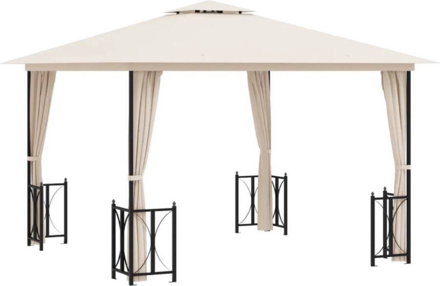 VidaXL -Prieel-met-zijwanden-en-dubbel-dak-3x3-m-crèmekleurig