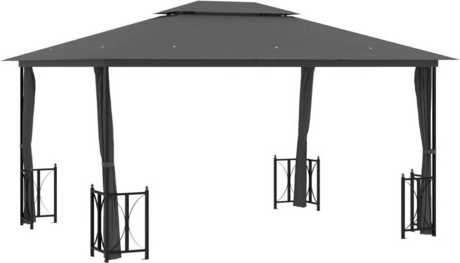 VidaXL -Prieel-met-zijwanden-en-dubbel-dak-3x4-m-antracietkleurig