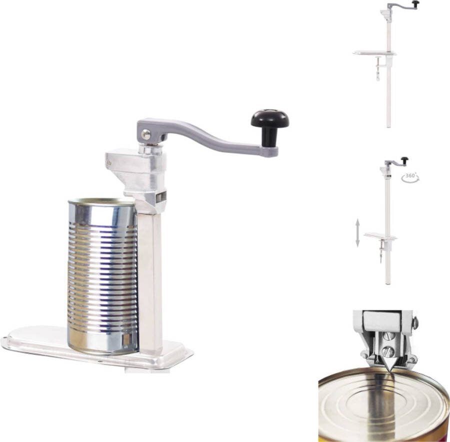 VidaXL Professionele Blikopener Aluminium en RVS 20x12x70 cm 360 graden draaibare handgreep Opener