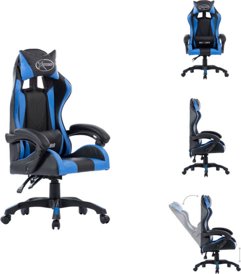 VidaXL racestoel gaming blauw en zwart kunstleer 64 x 65 x (111.5 119) cm verstelbaar Bureaustoel