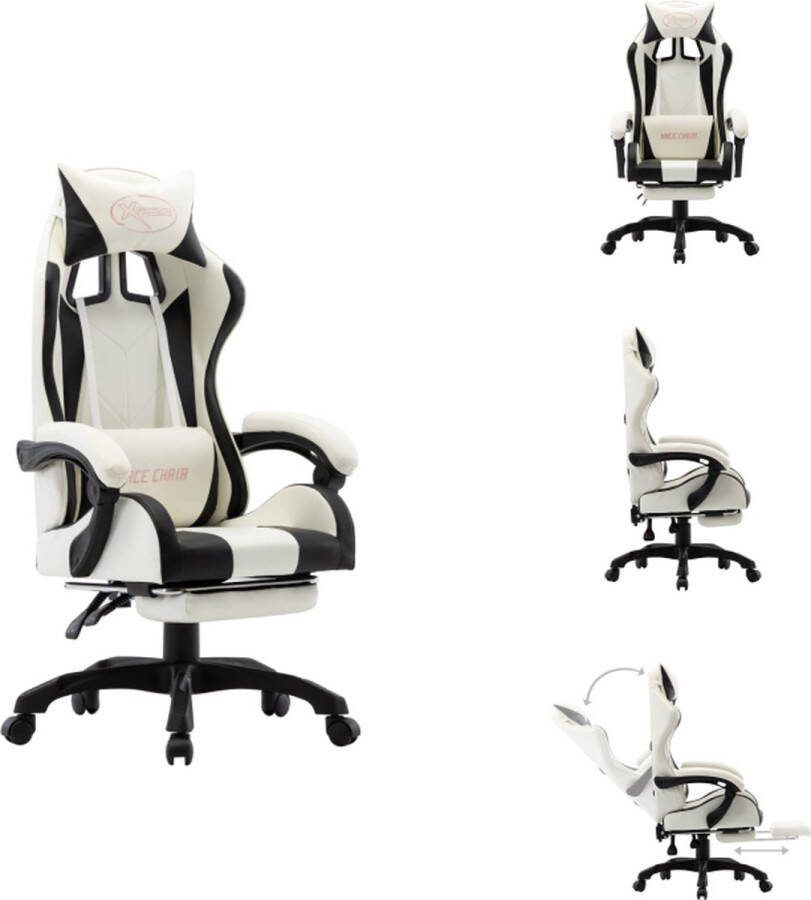 VidaXL Racestoel Gaming en Werk Verstelbaar Zwart-Wit Kunstleer 64x65x(111.5-119)cm Bureaustoel