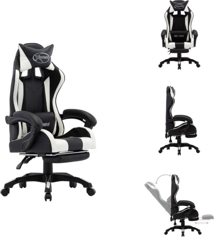 VidaXL Racestoel Luxe Gaming bureaustoel verstelbaar wit zwart 64x65x(111.5-119) cm Bureaustoel