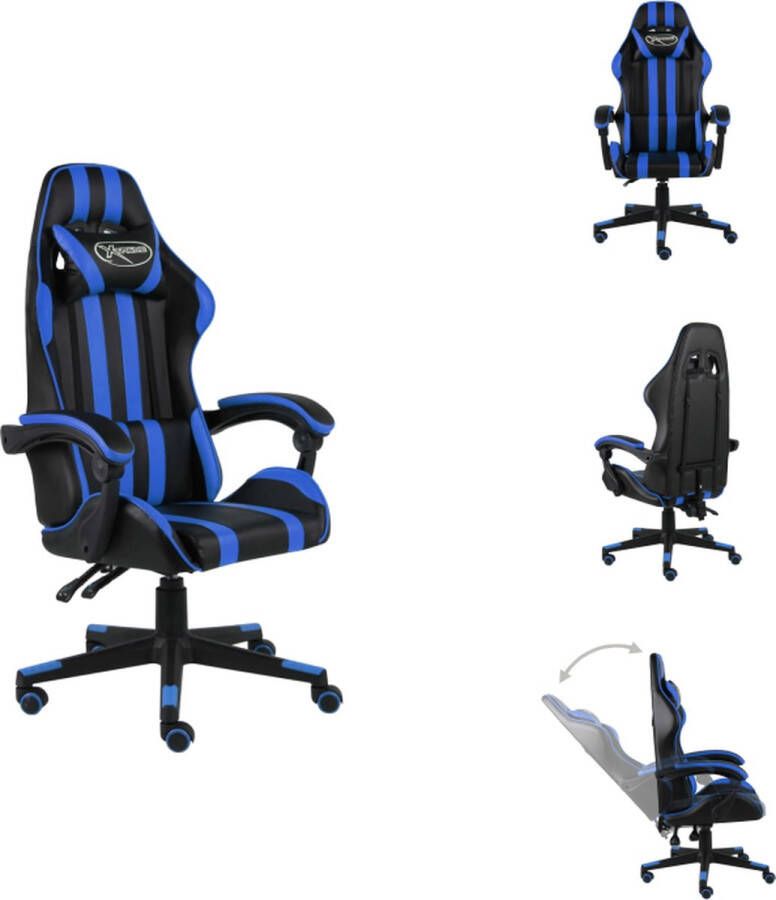 VidaXL Racestoel Luxe kunstleren gamingstoel Verstelbaar en comfortabel Blauw zwart 62 x 69 cm (B x D) Hoogte- 115-130 cm Bureaustoel