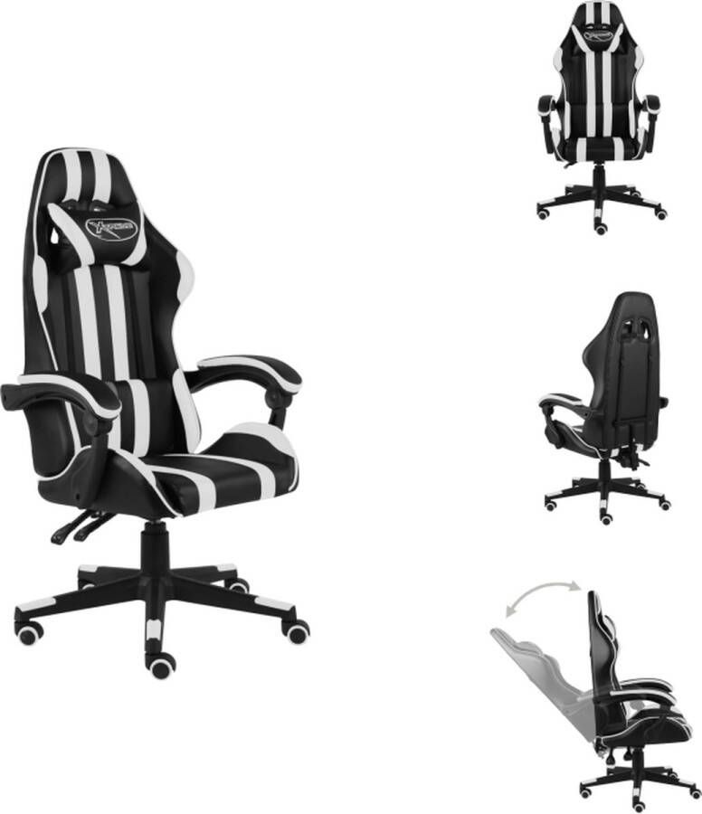VidaXL Racestoel Luxe Zwart Wit Kunstleer 62 x 69 x (115-130) cm Instelbare zithoogte Bureaustoel