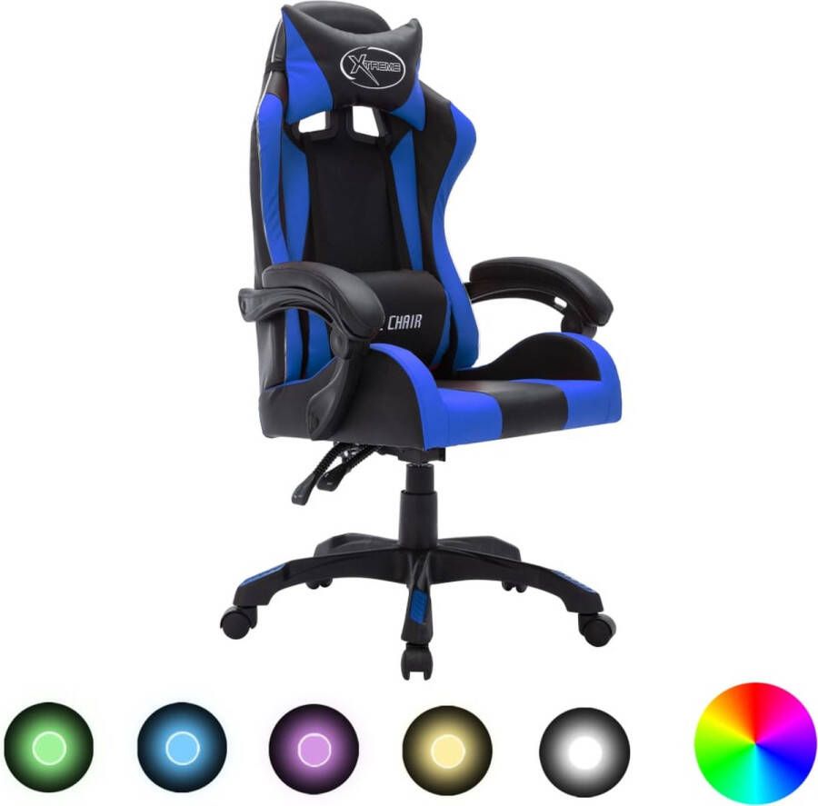 VidaXL Racestoel met RGB LED-verlichting kunstleer blauw en zwart VDXL_287996