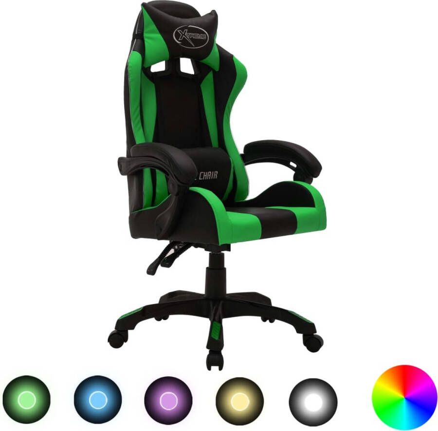 VidaXL Racestoel met RGB LED-verlichting kunstleer groen en zwart VDXL_287999