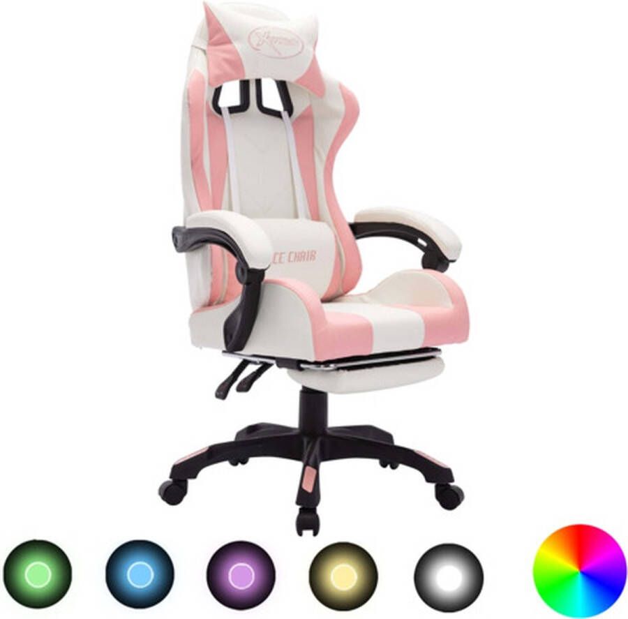 VidaXL -Racestoel-met-RGB-LED-verlichting-kunstleer-roze-en-wit