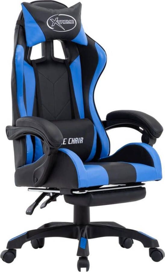VidaXL -Racestoel-met-voetensteun-kunstleer-blauw-en-zwart