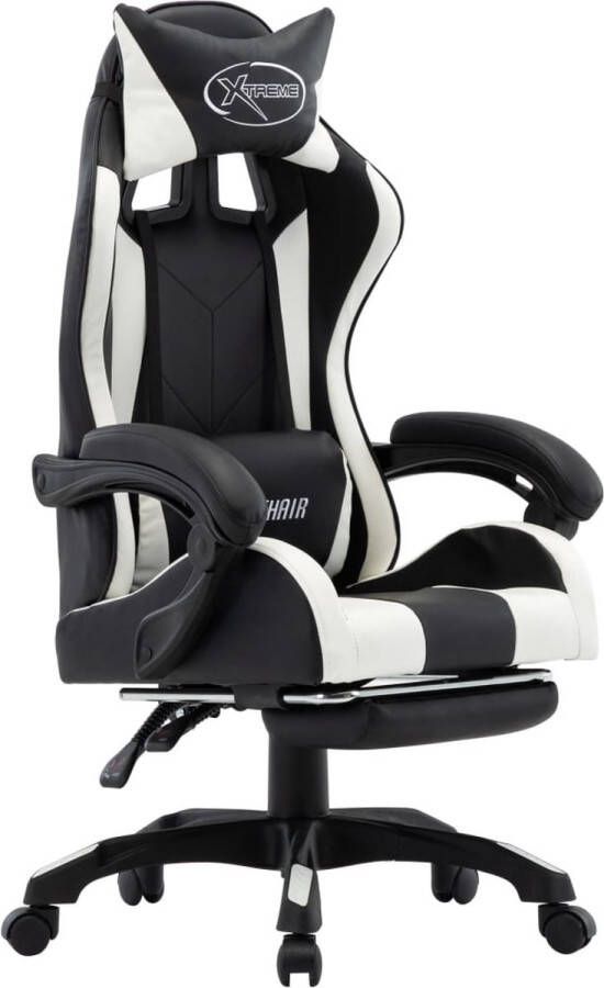 VidaXL -Racestoel-met-voetensteun-kunstleer-wit-en-zwart