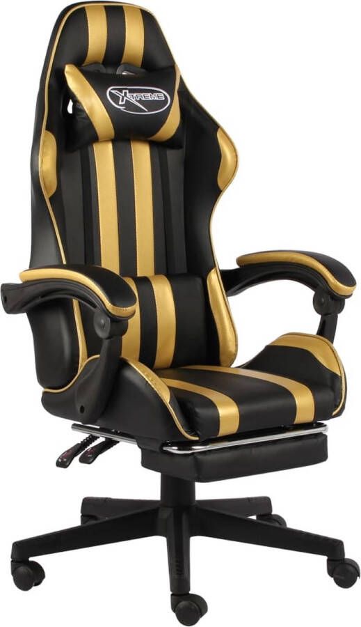 VidaXL -Racestoel-met-voetensteun-kunstleer-zwart-en-goudkleurig