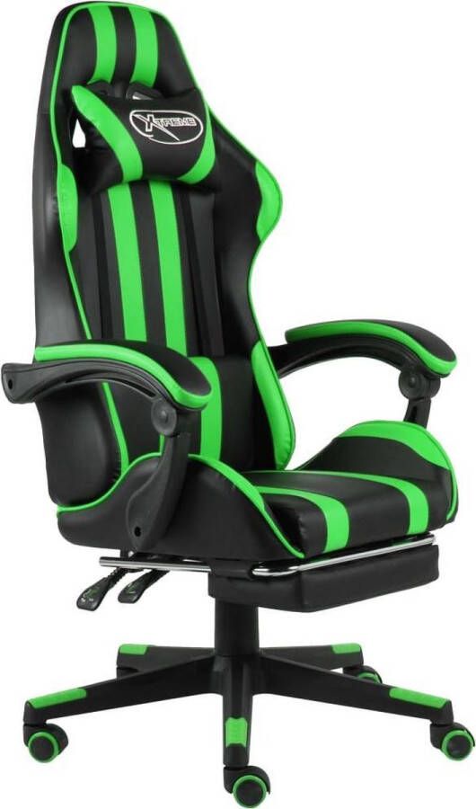 VidaXL -Racestoel-met-voetensteun-kunstleer-zwart-en-groen