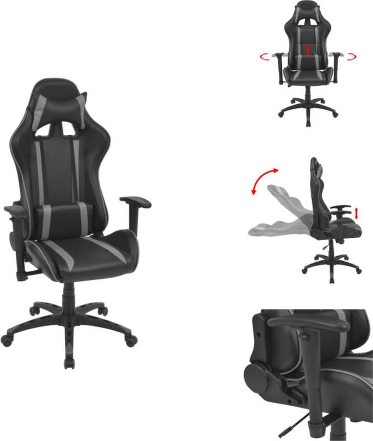 VidaXL Racing bureaustoel grijs zwart verstelbaar hoogwaardig kunstleer Bureaustoel