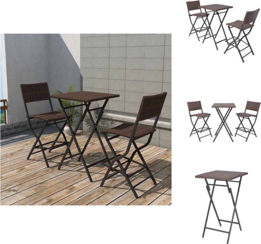VidaXL Rattan Barset Bruin Bartafel 60x60x101 cm Stoel 46x58x105 cm Inklapbaar Tuinset