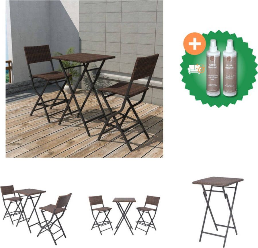 VidaXL Rattan Barset Bruin Bartafel 60x60x101 cm Stoel 46x58x105 cm Inklapbaar Tuinset Inclusief Onderhoudsset