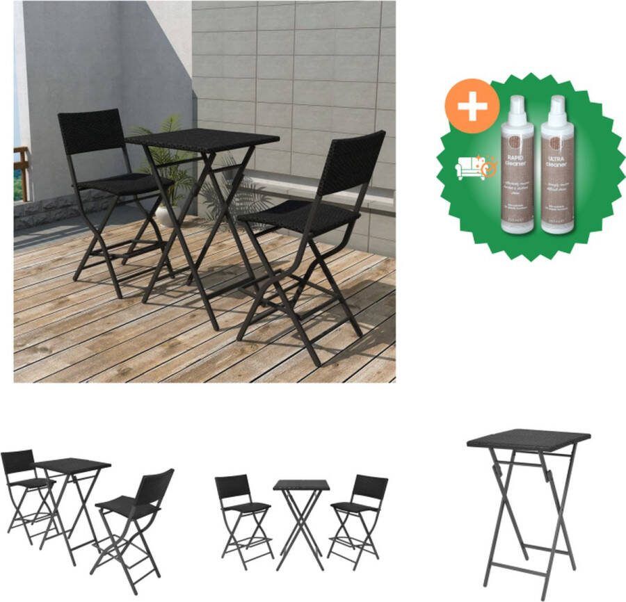 VidaXL Rattan Barset Inklapbare Bartafel met 2 Inklapbare Barstoelen ZwartLet op- advies om de set af te dekken bij regen sneeuw of vorst Tuinset Inclusief Onderhoudsset