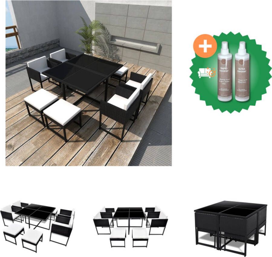 VidaXL Rattan Eethoek Zwart Tafel 109x109x72 cm Incl 4 Stoelen 4 Krukken 8 Zitkussens en 4 Rugkussens Tuinset Inclusief Onderhoudsset