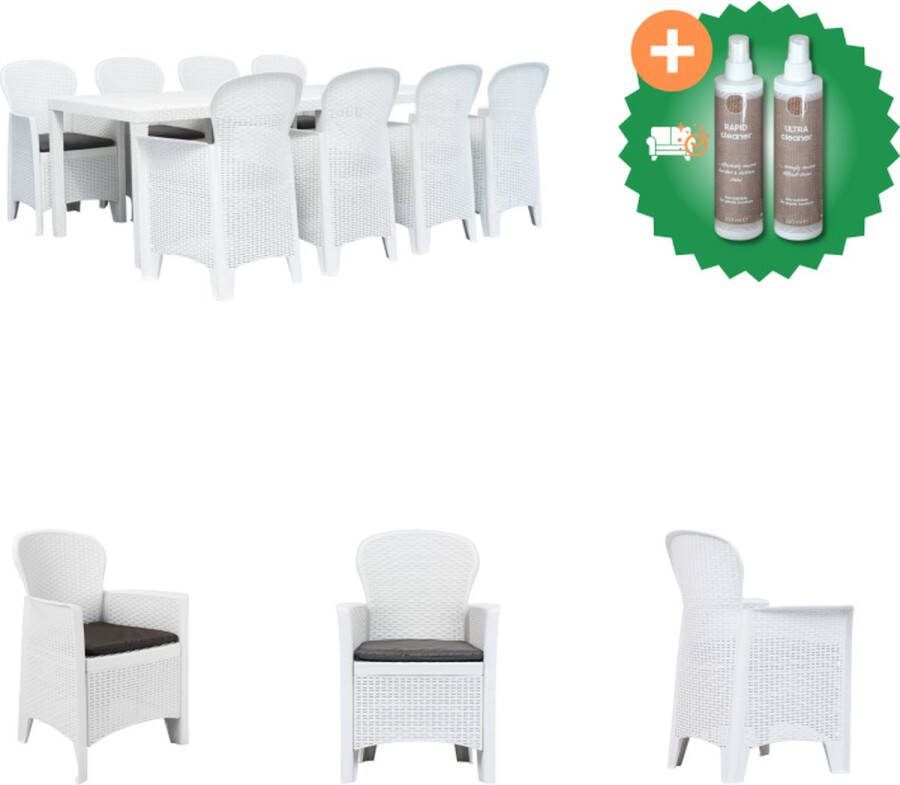VidaXL Rattan-look tuinset tafel 220 x 90 x 72 cm stoelen 59 x 57 x 89 cm wit kunststof 8 stoelen 8 zitkussens Tuinset Inclusief Onderhoudsset