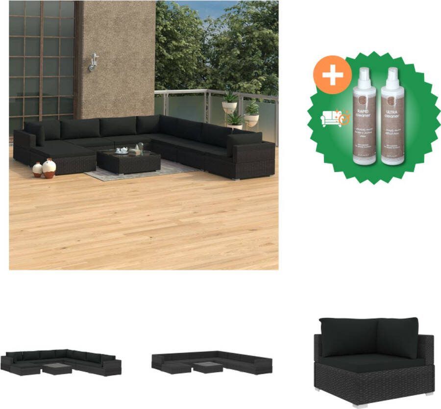 VidaXL Rattan Loungeset 3x Hoekbank 4x Middenbank 1x Voetensteun 1x Salontafel Zwart PE-rattan en gepoedercoat stalen frame 70x70x52.5 cm Incl kussens Geschikt voor alle weersomstandigheden Tuinset Inclusief Onderhoudsset