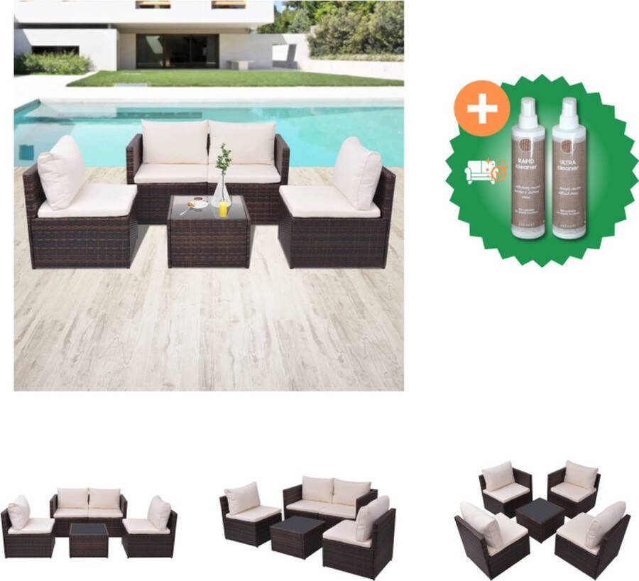 VidaXL Rattan loungeset Bruin 2 bankdelen (met armleuning) 2 bankdelen (zonder armleuning) 1 salontafel 4 zitkussens 4 rugkussens Tuinset Inclusief Onderhoudsset