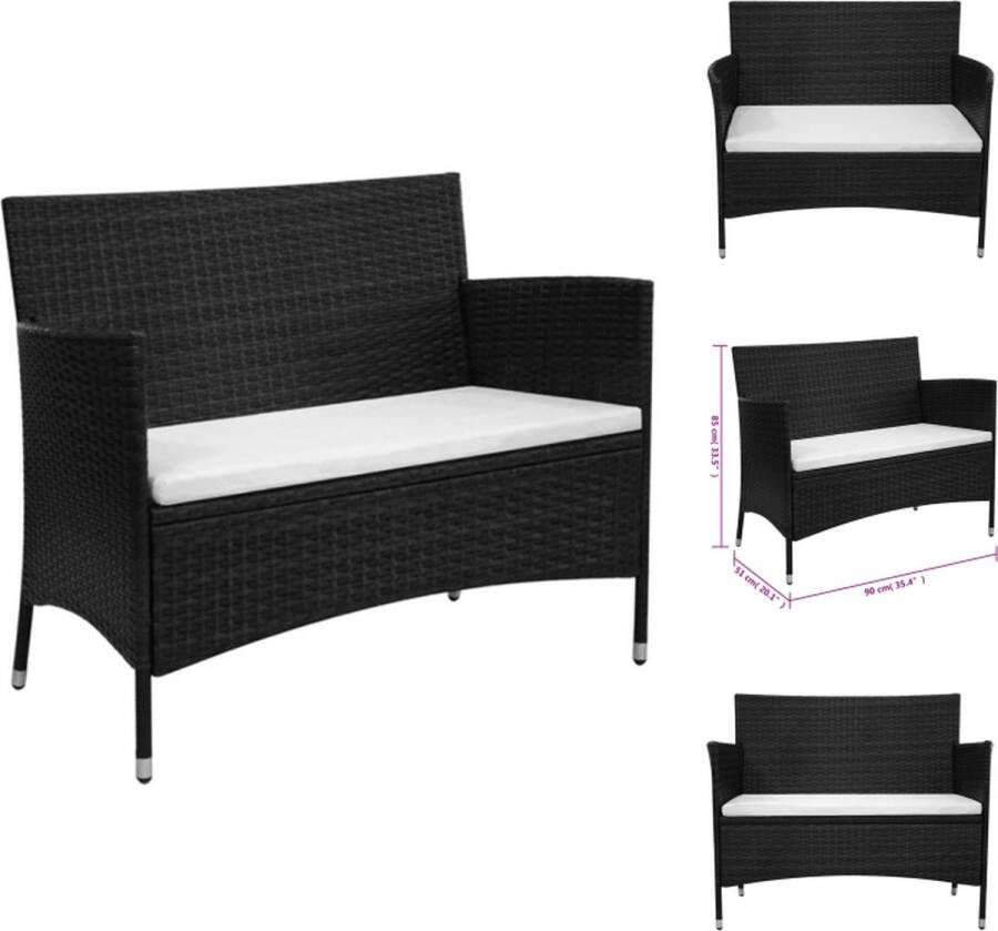 VidaXL Rattan Tuinbank Zwart 90 x 51 x 85 cm Weerbestendig Tuinbank