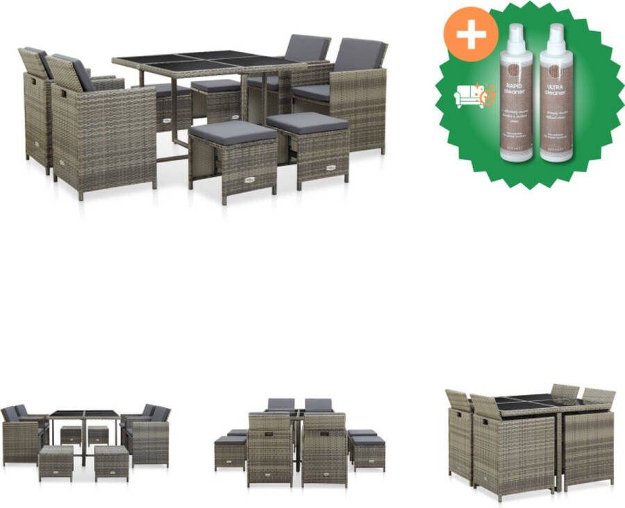 VidaXL Rattan Tuinset Grijs 109x109x74cm Inclusief 4 Stoelen 4 Krukken en 12 Kussens Tuinset Inclusief Onderhoudsset