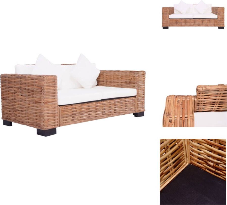 VidaXL Rattanbank tweezitsbank natuurlijk rattan 157x80x67 cm inclusief kussens Loungebank