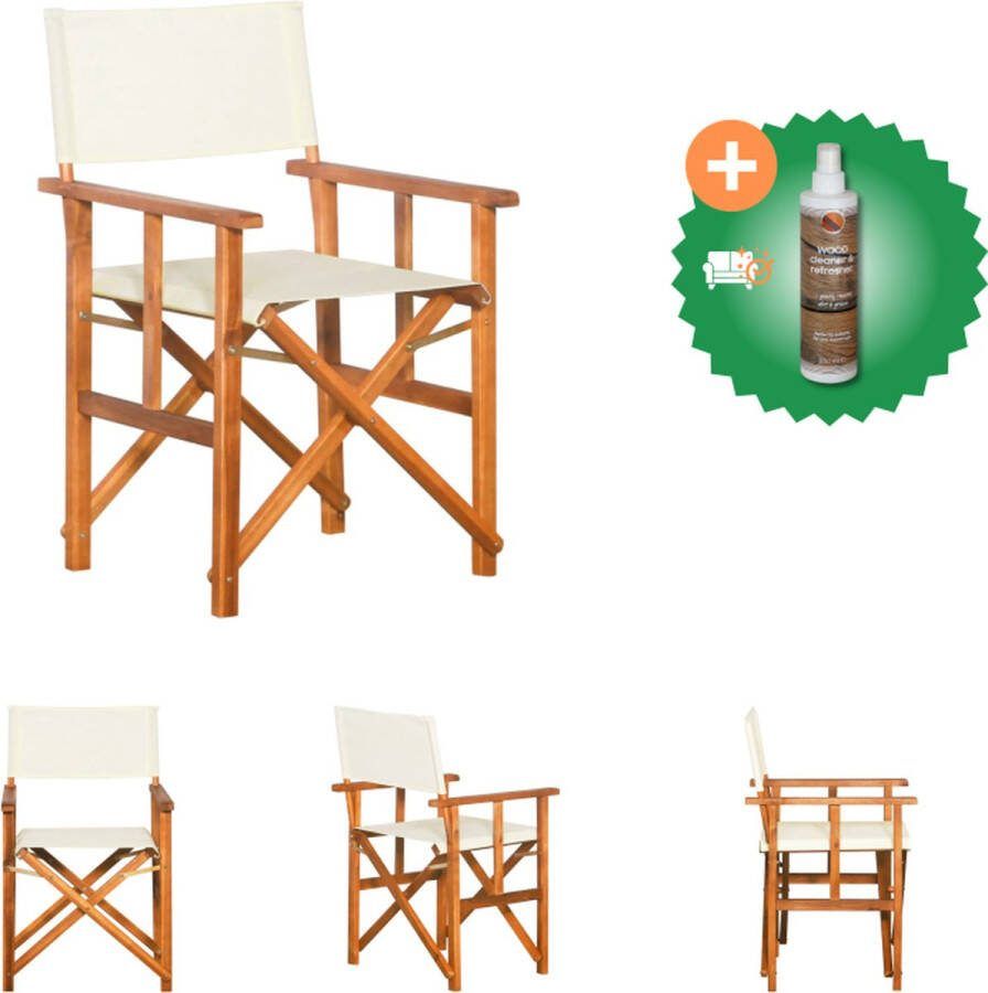 VidaXL Regisseursstoel Acaciahout Inklapbaar Bruin Crème 55x56x88 cm Tuinstoel Inclusief Houtreiniger en verfrisser