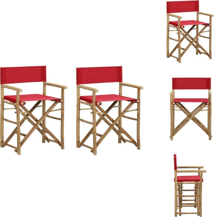 VidaXL Regisseursstoel Bamboe Rood 60 x 45 x 88 cm Inklapbaar Set van 2 Tuinstoel