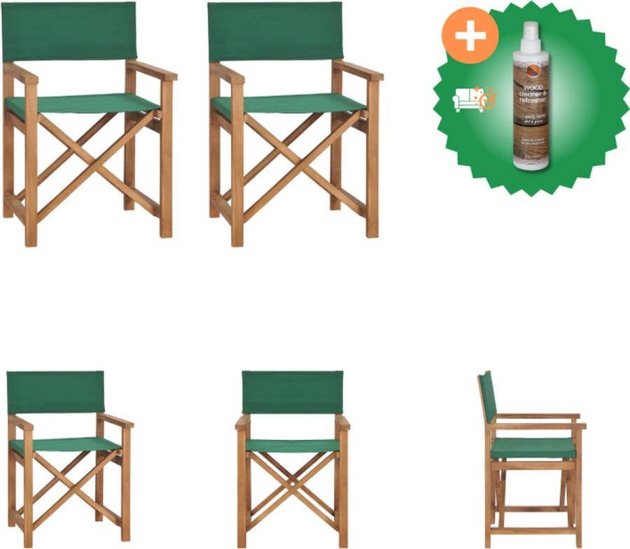 VidaXL Regisseursstoel Groen Massief teakhout Inklapbaar 57.5 x 54.5 x 85 cm 2 stuks Tuinstoel Inclusief Houtreiniger en verfrisser
