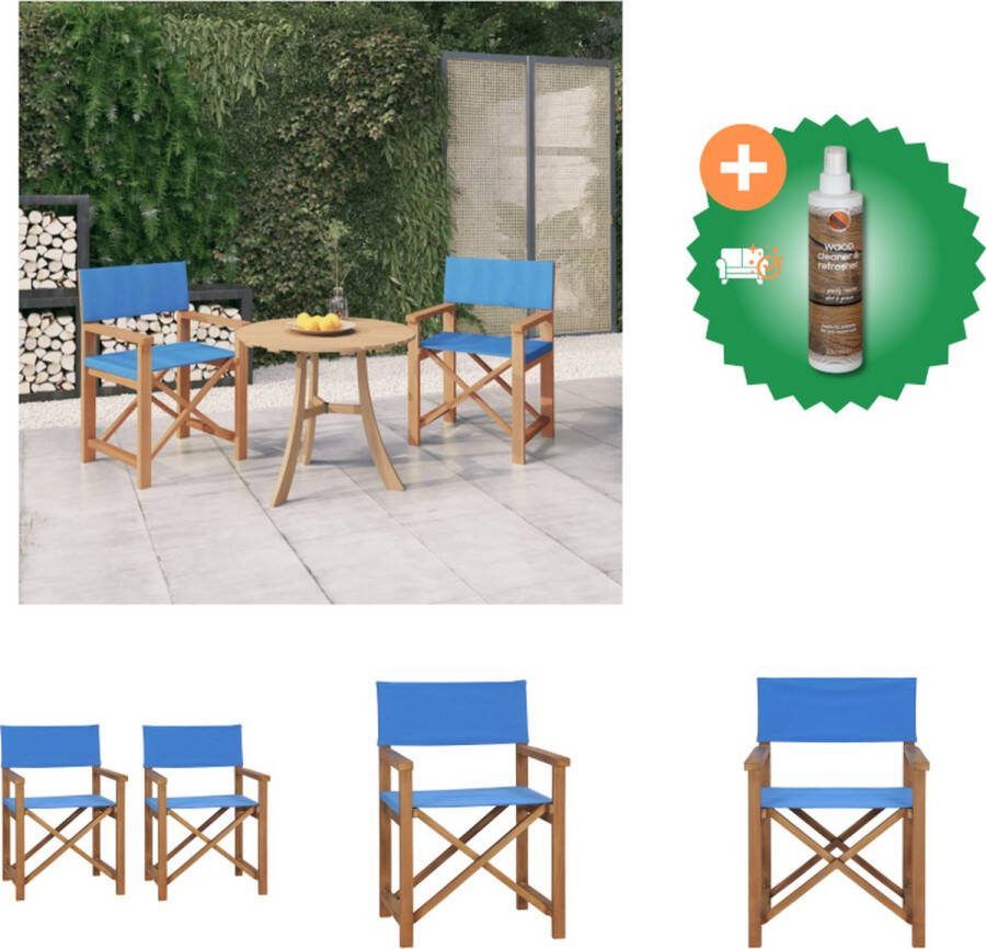 VidaXL Regisseursstoel Houten Blauw 57.5 x 54.5 x 85 cm Inklapbaar Tuinstoel Inclusief Houtreiniger en verfrisser