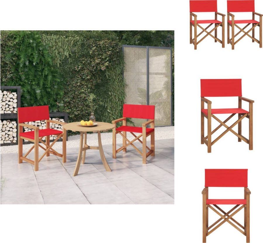 VidaXL Regisseursstoel Massief Teakhout Rood 57.5 x 54.5 x 85 cm Inklapbaar Tuinstoel