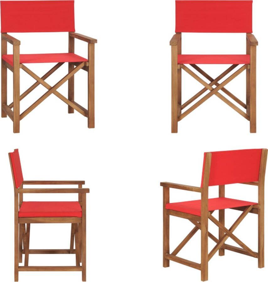 VidaXL Regisseursstoel massief teakhout rood Regisseursstoel Regisseursstoelen Stoel Stoelen
