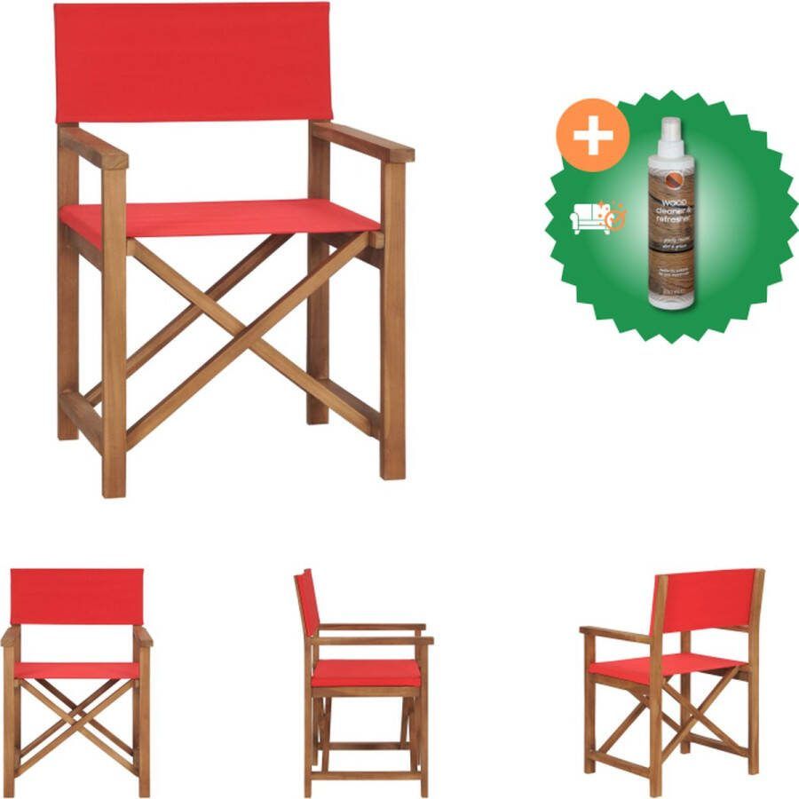 VidaXL Regisseursstoel Teak Tuinmeubel 57.5 x 54.5 x 85 cm Rood Tuinstoel Inclusief Houtreiniger en verfrisser