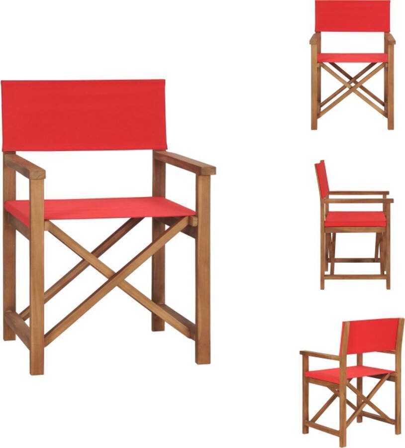 VidaXL Regisseursstoel Teak Tuinmeubel 57.5 x 54.5 x 85 cm Rood Tuinstoel