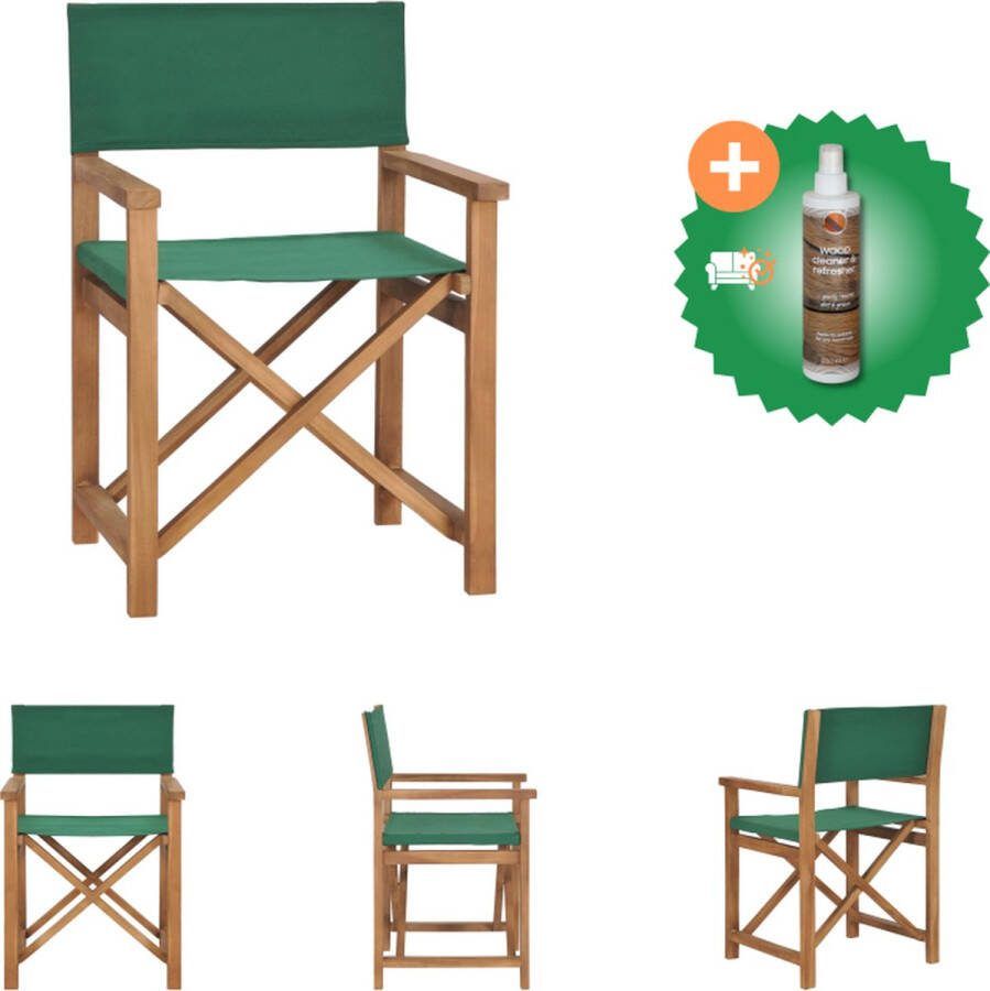 VidaXL Regisseursstoel Teakhout Groen 57.5 x 54.5 x 85 cm Inklapbaar Tuinstoel Inclusief Houtreiniger en verfrisser