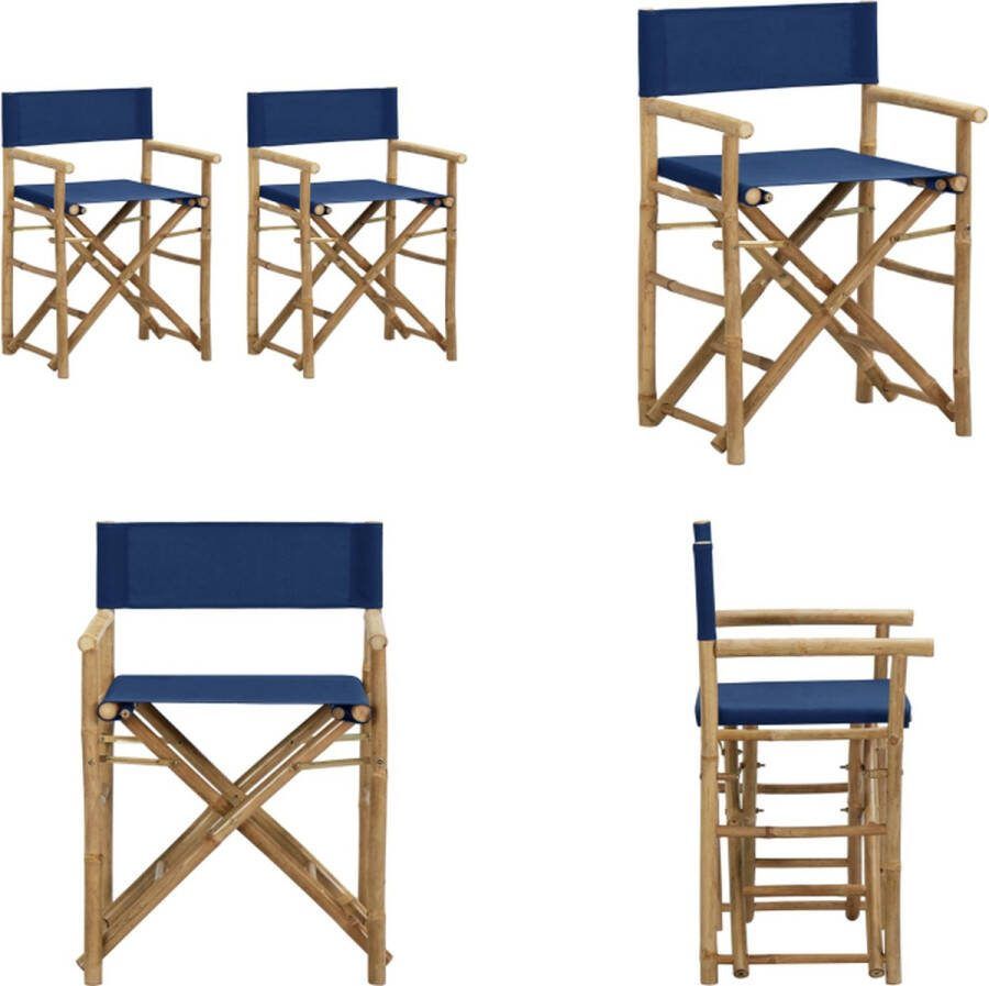 VidaXL Regisseursstoelen 2 st inklapbaar blauw bamboe en stof Regisseursstoel Regisseursstoelen Stoel Stoelen