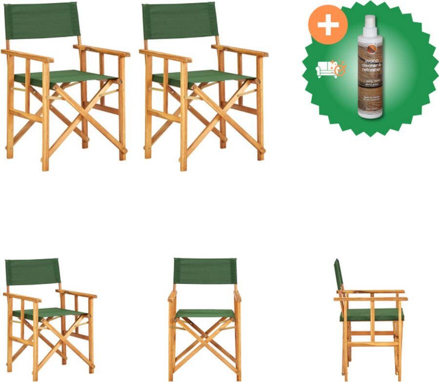 VidaXL Regisseursstoel Inklapbaar Afmeting 55 x 56 x 88 cm Kleur Natuurlijke houtkleur en groen Tuinstoel Inclusief Houtreiniger en verfrisser