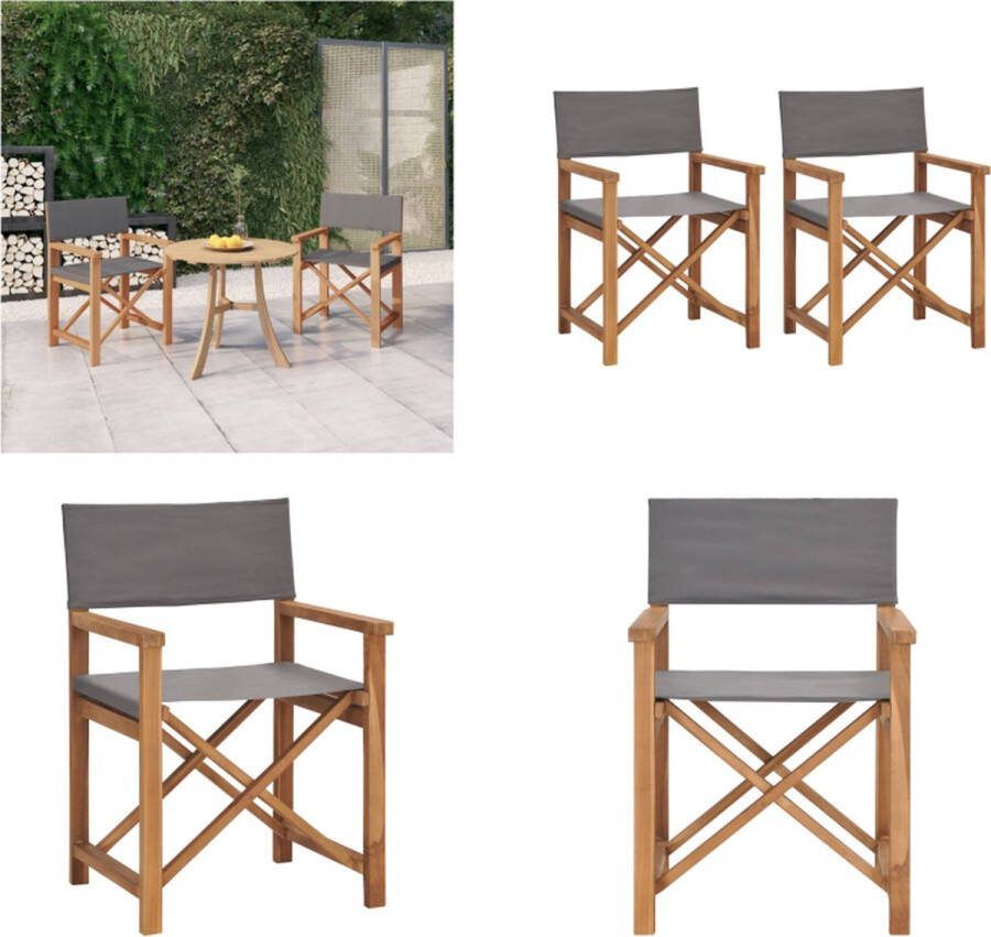VidaXL Regisseursstoelen 2 st massief teakhout grijs Regisseursstoel Regisseursstoelen Stoel Tuinstoel