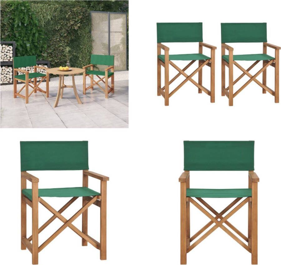 VidaXL Regisseursstoelen 2 st massief teakhout groen Regisseursstoel Regisseursstoelen Stoel Tuinstoel