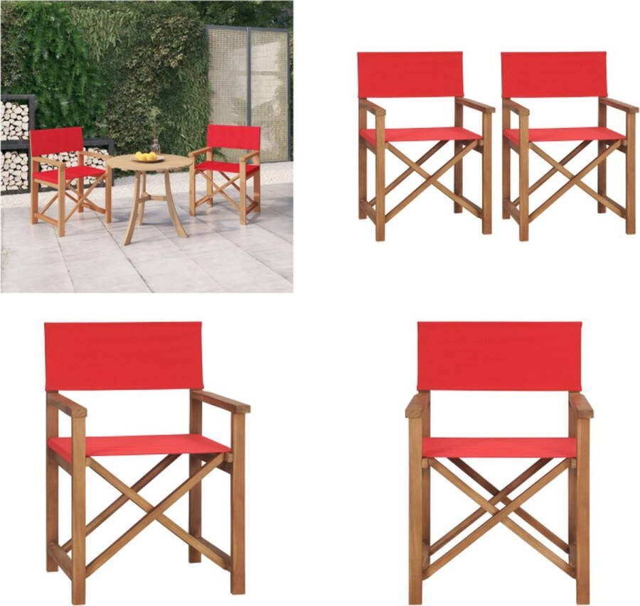 VidaXL Regisseursstoelen 2 st massief teakhout rood Regisseursstoel Regisseursstoelen Stoel Tuinstoel