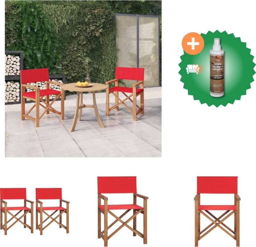 VidaXL Regisseursstoel Massief Teakhout Rood 57.5 x 54.5 x 85 cm Inklapbaar Tuinstoel Inclusief Houtreiniger en verfrisser