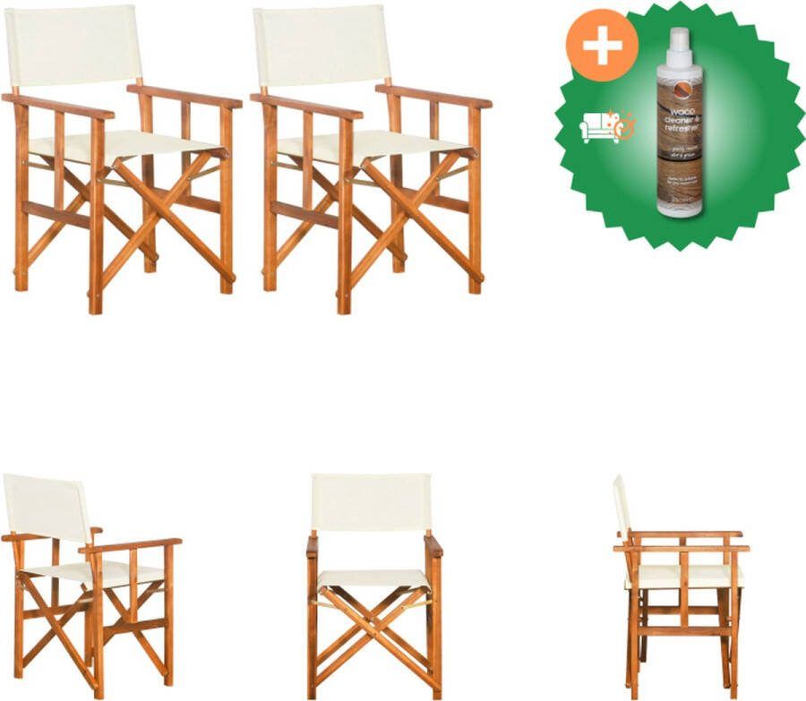 VidaXL Regisseursstoelen Acaciahout 55x56x88cm bruin crème Tuinstoel Inclusief Houtreiniger en verfrisser