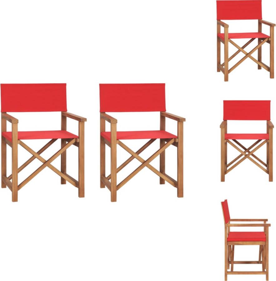VidaXL Regisseursstoelen Massief teakhout Inklapbaar Rood 57.5 x 54.5 x 85 cm Levering bevat 2 stoelen Tuinstoel