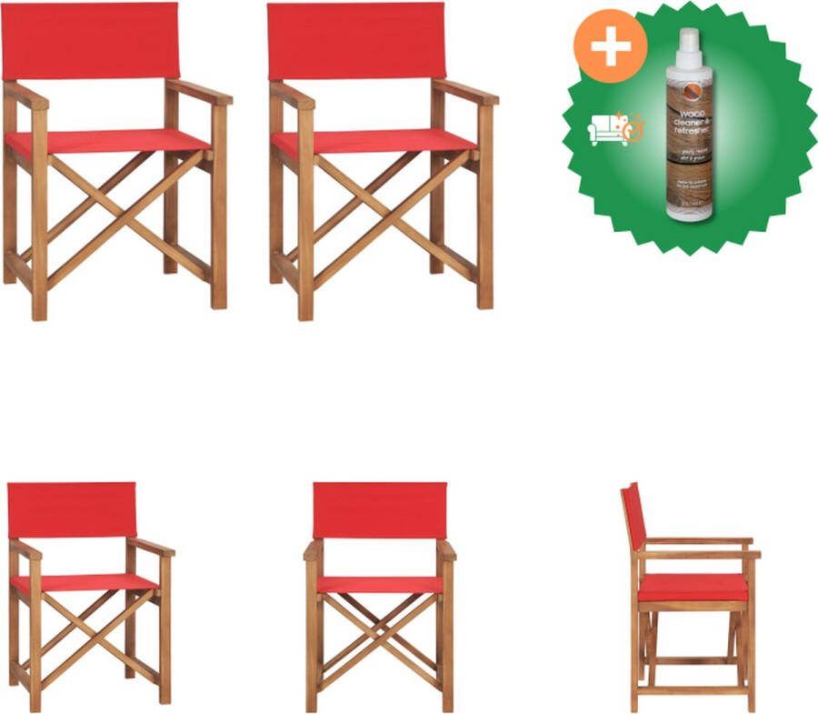 VidaXL Regisseursstoelen Massief teakhout Inklapbaar Rood 57.5 x 54.5 x 85 cm Levering bevat 2 stoelen Tuinstoel Inclusief Houtreiniger en verfrisser