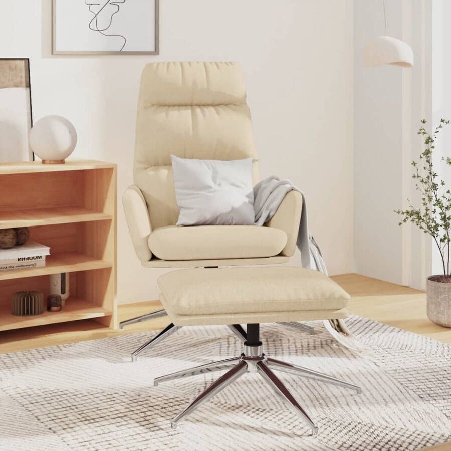 VidaXL Relaxfauteuil met kruk creme stof