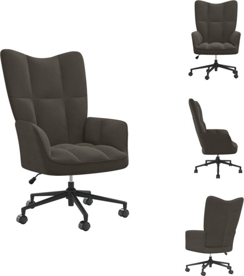 VidaXL Relaxstoel Donkergrijs fluweel 61.5 x 69 x (94.5 102) cm Hoogte verstelbaar Fauteuil