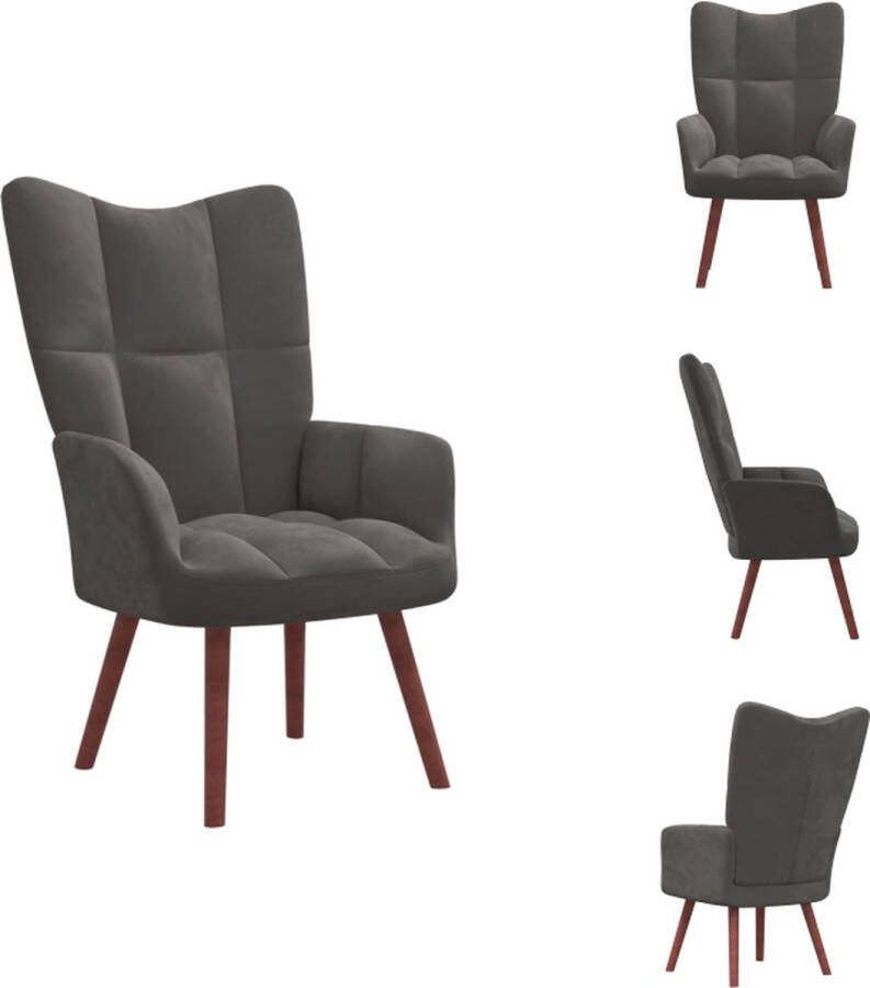 VidaXL Relaxstoel Donkergrijs fluweel 61.5 x 69 x 95.5 cm Stabiel en duurzaam Fauteuil